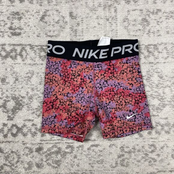 Nike Dri Fit Pro Shorts Floral Girls Compression Gym Athletic Shorts Size Medium - Picture 1 of 5